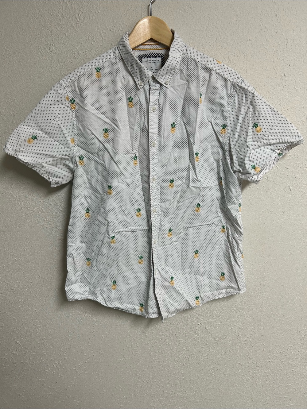 Denim & Flower Ricky Singh Pineapple Dot Short Sleeve Button Down Shirt Mens XL